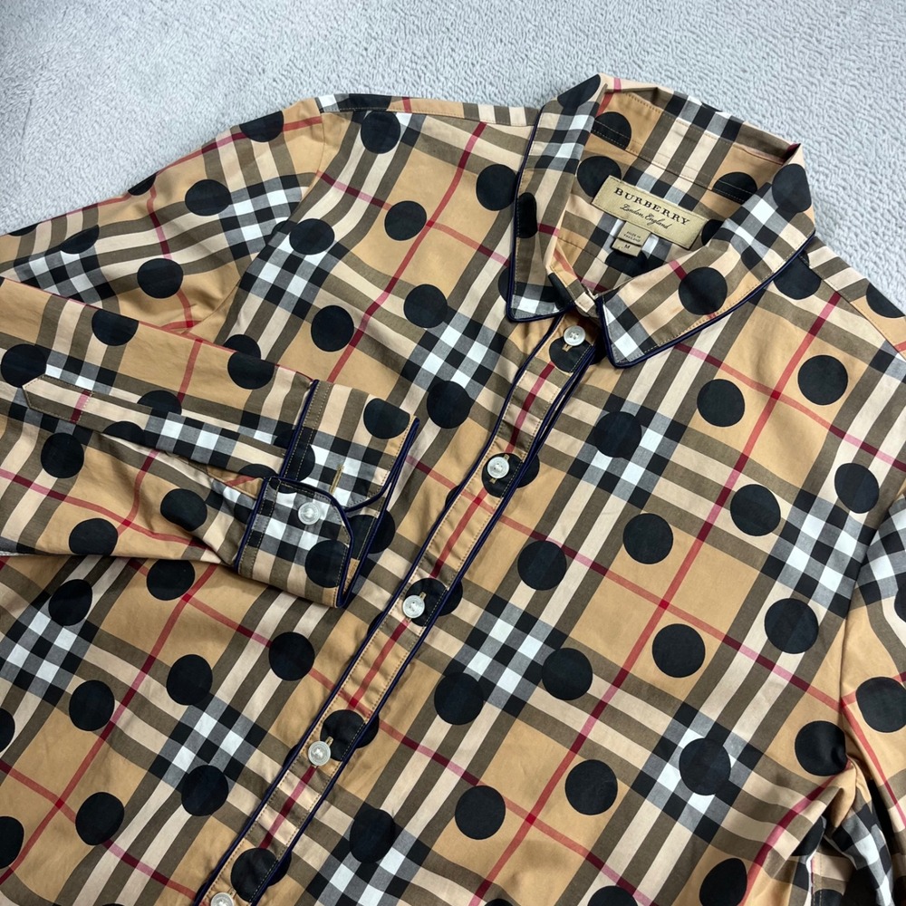 Burberry London England Nova Check Polka Dot Button Down Shirt Womens Size M
